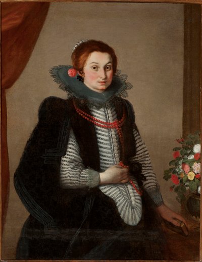 Portret van een jonge dame met koraalketting door Bernardo Strozzi