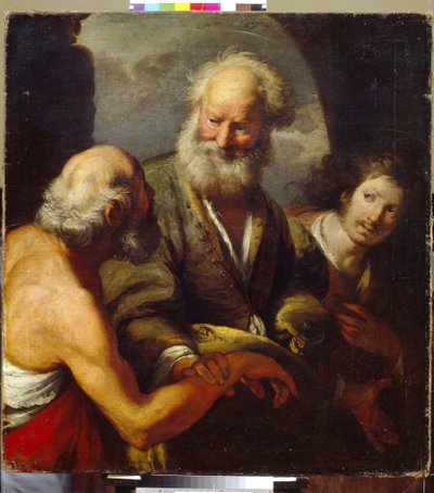 Sint Petrus geneest een verlamde door Bernardo Strozzi
