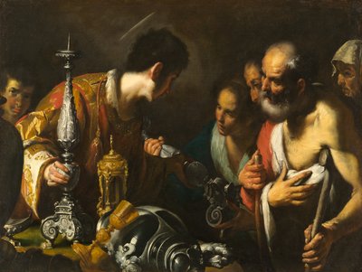 St. Laurentius verdeelt de schatten van de kerk, c.1625 door Bernardo Strozzi