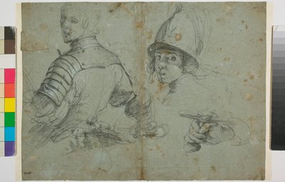 Studie van een jonge man in harnas door Bernardo Strozzi