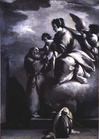 De Maagd biedt het Christuskind aan de Zalige Felix van Cantalice door Bernardo Strozzi