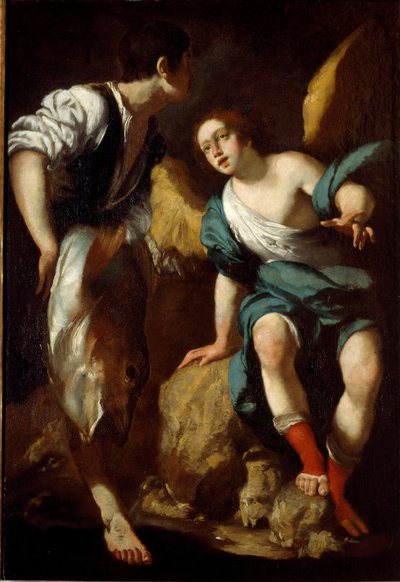 De jonge Tobie en de aartsengel Rafaël (Tobie en de Engel) door Bernardo Strozzi