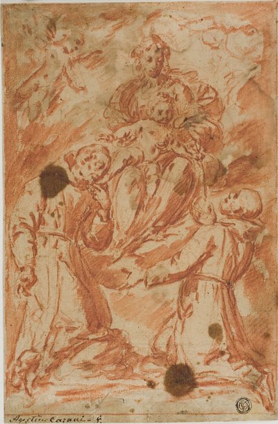 Maagd en Kind in Glorie Aanbeden door Twee Monnikenheiligen door Bernardo Strozzi