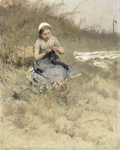 Meisje aan het breien door Bernardus Johannes Blommers