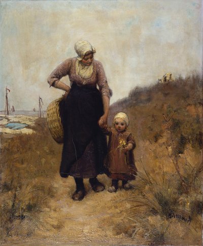 Moeder en Kind op een Pad bij de Zee door Bernardus Johannes Blommers or Bloomers
