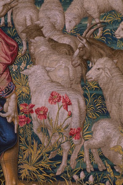 Vlaamse wandtapijt. Serie De Stichting van Rome: Faustulus ontmoet Romulus en Remus. Cartonist Barend van Orley (?). Manufacture Brussel. 1525-1530. (detail) door Bernart van (attr. to) Orley
