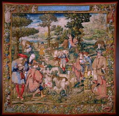 Vlaams wandtapijt. Serie De Stichting van Rome: Faustulus ontmoet Romulus en Remus. Tekenaar Barend van Orley (?). Brusselse manufacture. 1525-1530. door Bernart van (attr. to) Orley