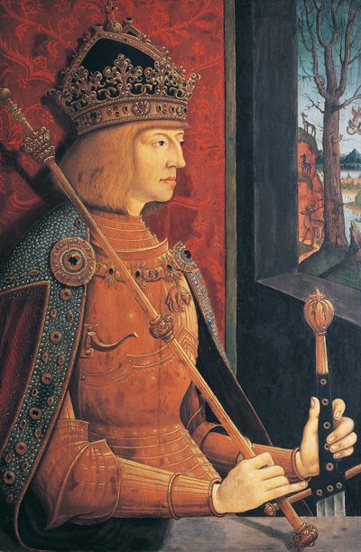 Portret van Maximiliaan I van Oostenrijk, Keizer van het Heilige Roomse Rijk door Bernhard Strigel