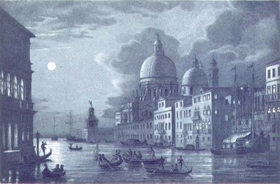 Nachtelijke Scène van het Grote Kanaal en Santa Maria della Salute, Venetië, gegraveerd door Brizeghel door Berselli (after)