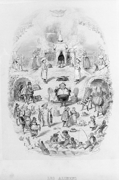 Voedsel: koken en verschillende manieren om voedsel te bereiden in Brillat - Savarin geïllustreerd door Bertall. Parijs 1840 door Bertall