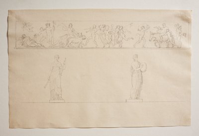 Bacchus Processie met Bacchus en Ariadne. Twee Beelden van Muzen door Bertel Thorvaldsen