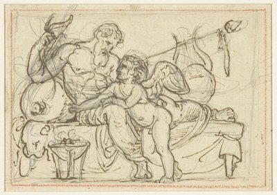 Ontwerp voor een reliëf met Amor en een liggende figuur van Anacreon door Bertel Thorvaldsen
