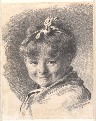 Portret van een klein meisje met kort haar en hoofdband door Bertha Wegmann
