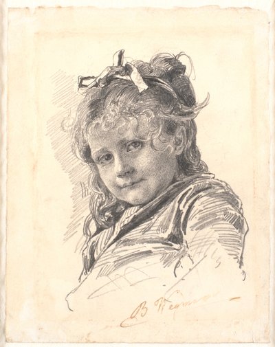 Portret van een klein meisje met lang haar en haarband door Bertha Wegmann