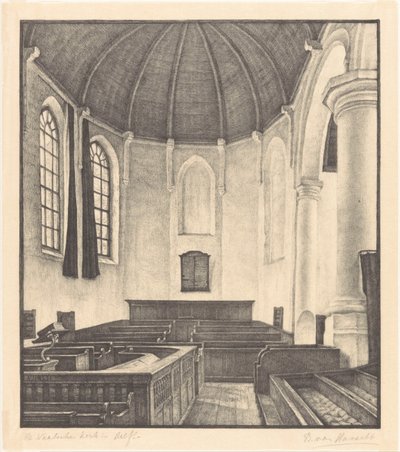 De Waalsche Kerk in Delft door Bertha van Hasselt (signed by artist)