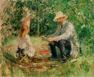 Eugène Manet en zijn dochter in de tuin door Berthe Morisot