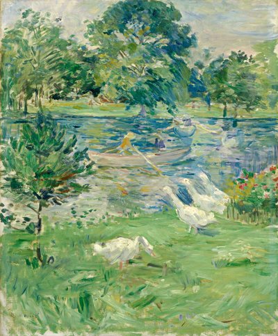 Meisje in een boot met ganzen, ca. 1889 door Berthe Morisot