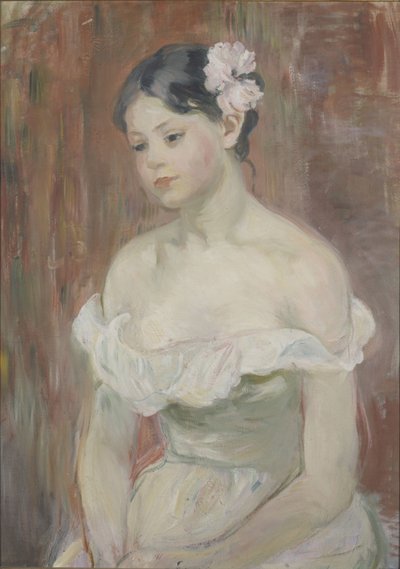 Meisje met decolleté en bloem in het haar door Berthe Morisot