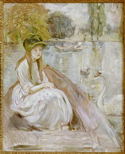 Jeanne Fourmanoir aan het meer. Schilderij door Berthe Morisot door Berthe Morisot