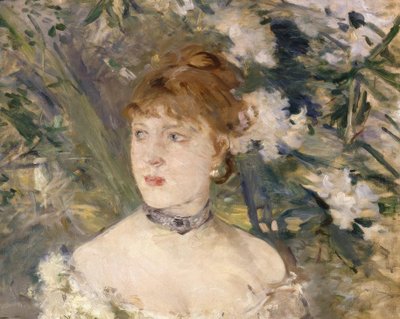 Jonge vrouw in baljurk door Berthe Morisot