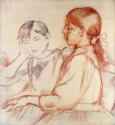 Julie Manet en Jeannie Gobillard aan de Piano, 1887-88 door Berthe Morisot