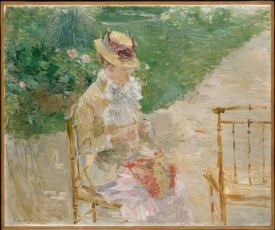 Jonge vrouw aan het breien door Berthe Morisot