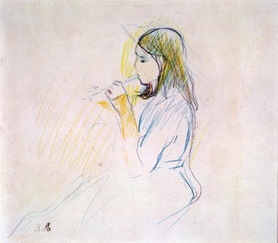 Manets dochter speelt de blokfluit door Berthe Morisot