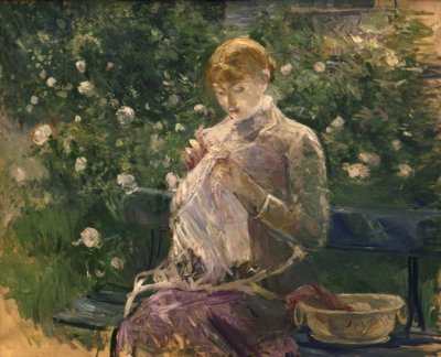 Pasie naait in de tuin van Bougival – 1881 door Berthe Morisot