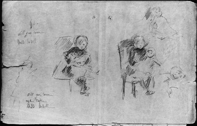 Studies voor Klein Meisje met een Pop door Berthe Morisot