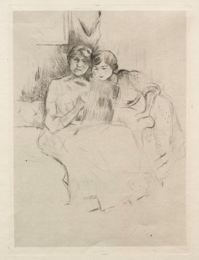 De tekenles (Berthe Morisot tekent met haar dochter) door Berthe Morisot