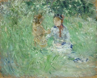 Vrouw en kind in een weide bij Bougival, 1882 door Berthe Morisot