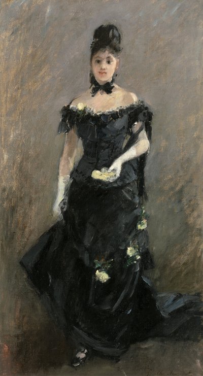 Vrouw in het Zwart of Voor het Theater, 1875 door Berthe Morisot