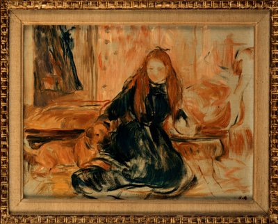 Jong meisje speelt met een hond, 1892 door Berthe Morisot