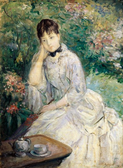 Jonge vrouw zittend op een sofa door Berthe Morisot