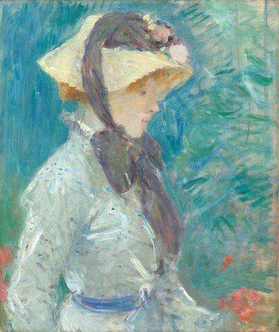 Jonge vrouw met een strohoed, 1884 door Berthe Morisot