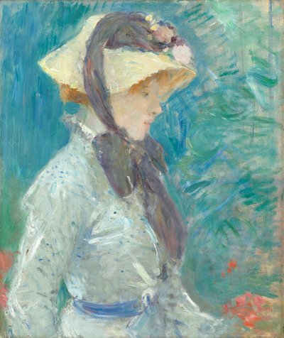 Jonge vrouw met een strohoed, 1884 door Berthe Morisot