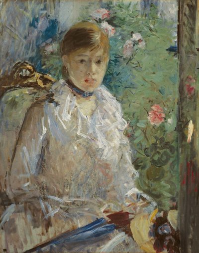 Jonge vrouw zittend voor een raam, genaamd Zomer, 1879 door Berthe Morisot