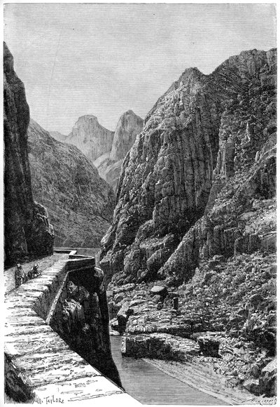 Gezicht genomen op de Shabet el Akra karavaanroute, Algerije, ca. 1890 door Auguste Bertrand