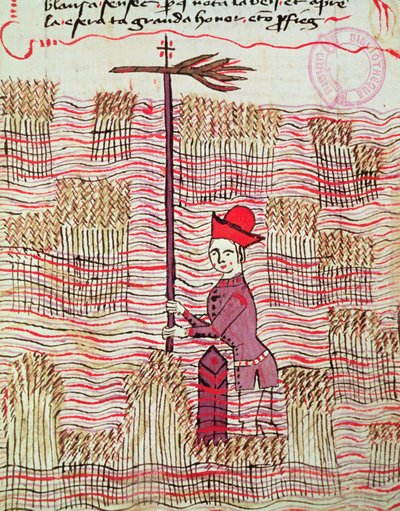 Ms 327 fol.197r Landmeter in een veld, uit Traite d