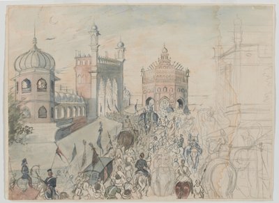 Britse troepen in een Sikh-stad, waarschijnlijk Allahabad door Bethune Donald Grant