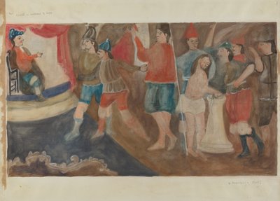 Kruiswegstaties nr. 1: Jezus wordt ter dood veroordeeld, ca. 1936 door Beulah Bradleigh