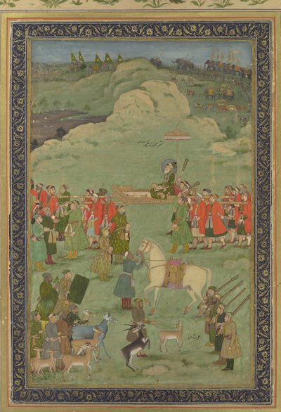 De keizer Aurangzeb gedragen op een draagstoel door Bhavanidas