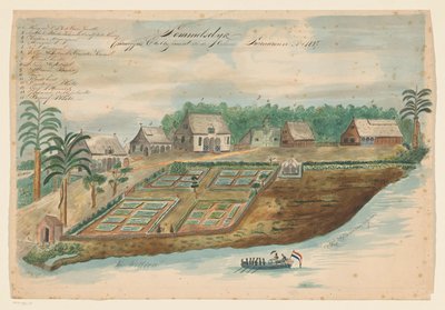 Gezicht op Sommelsdijk in Suriname door Bienfait (signed by artist)