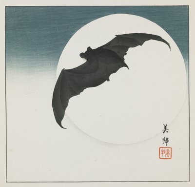 Vleermuis en maan, begin 20e eeuw door Biho Takashi or Takahashi (b. 1873. fl 1890 1930)
