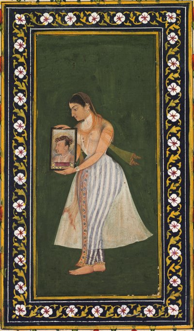 Nur Jahan, met een portret van keizer Jahangir, ca. 1627 door Bishandas