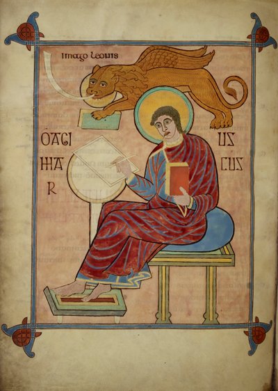 St. Marcus, uit de Lindisfarne-evangeliën, 710-21 (perkament) door Bishop of Lindisfarne Eadfrith