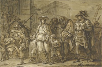 Julius Sabinus en Epponina met hun twee kinderen als gevangenen door Rome gevoerd door Blaise Nicolas Lesueur