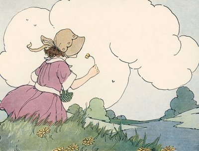 Jong meisje dat aan een wilde bloem ruikt tegen een zomerlucht door Blanche Fisher Wright