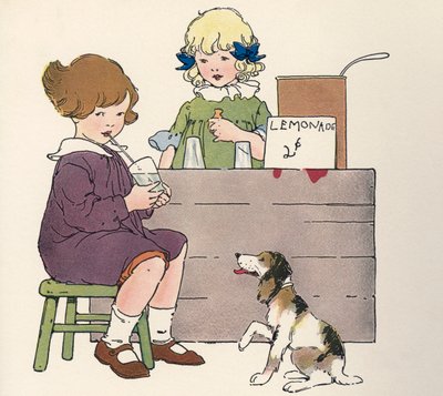 Jonge meisjes bij hun limonadekraam door Blanche Fisher Wright