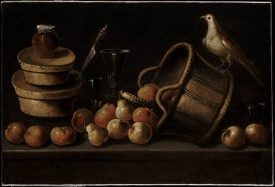 Stilleven met Fruit en een Vogel door Blas de Ledesma